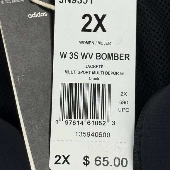 Adidas Women's Multi Sport 3 Stripes Lightweight Black Bomber Jacket Size 2X NWT - Picture 8 of 12